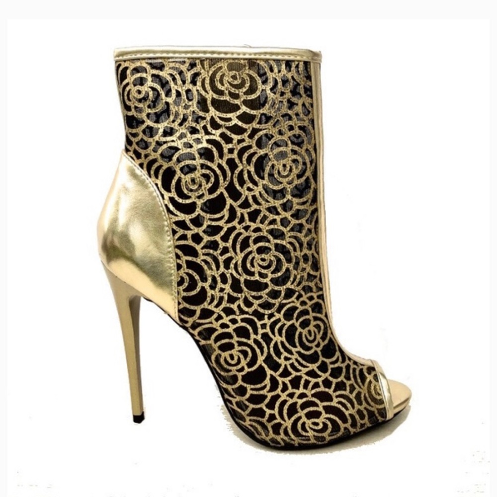 Fahrenheit / FRH Gold Floral Patterned High Heels Sz 8